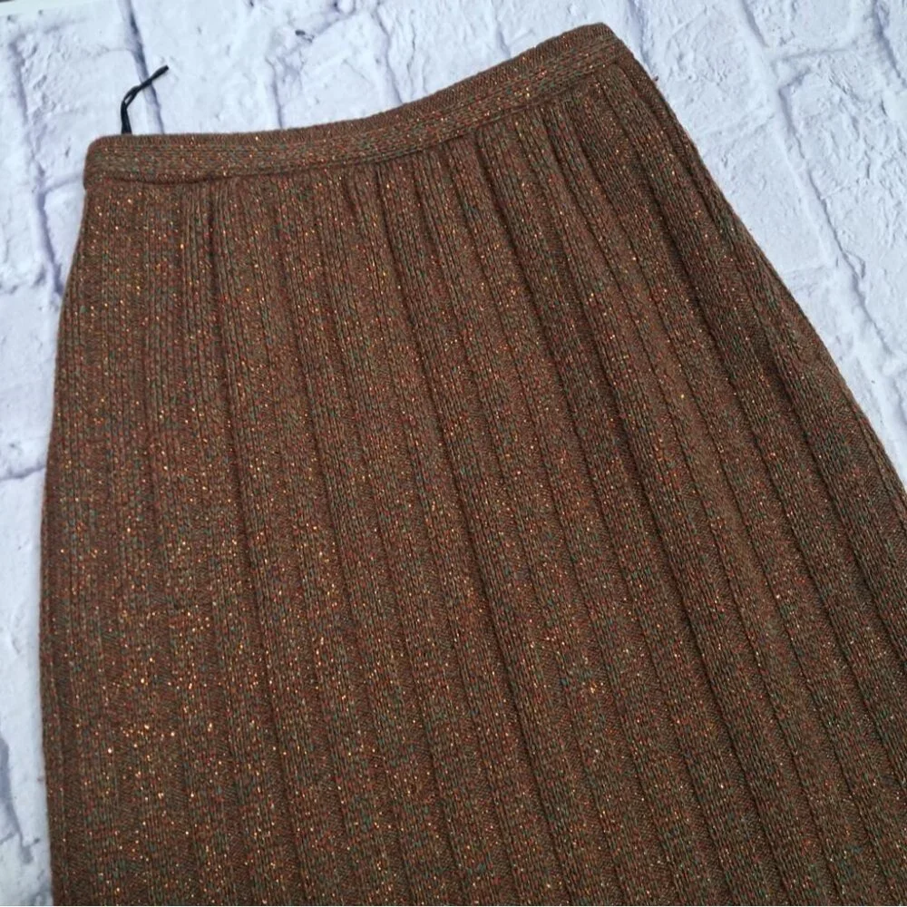 Vintage 70s 60 San Yuet Women's 2 Pc Set Skirt Jacket Suit Brown Japan Small 25W - Picture 13 of 14